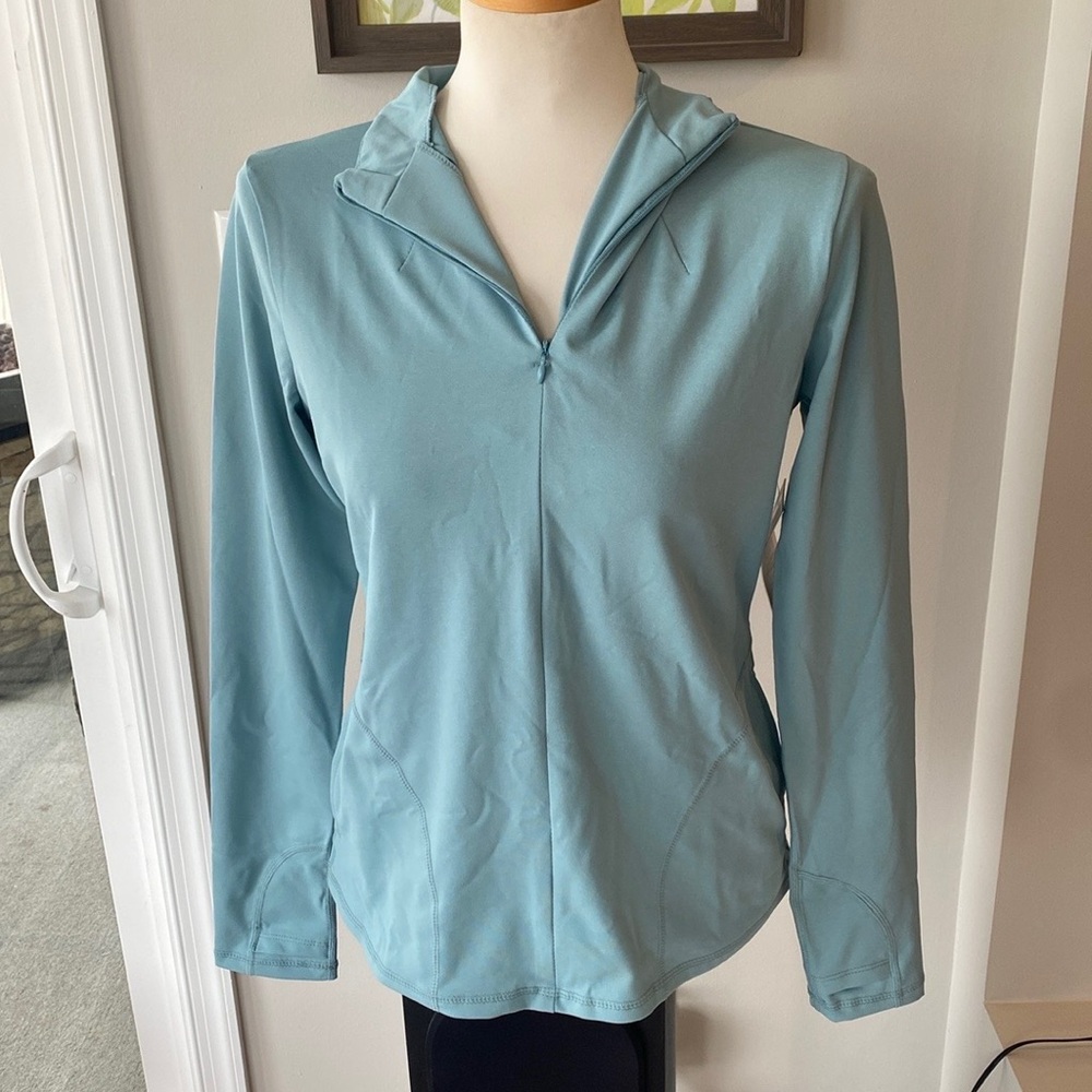 Shadow Sport 3/4 zipper blue  w pockets & thumbholes athletic top small NWOT